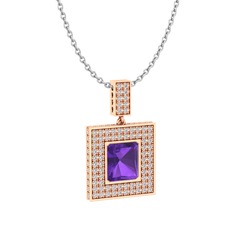 Albera Kolye - Ametist ve beyaz zirkon 8 ayar rose altın kolye (40 cm beyaz altın rolo zincir) #183l71o
