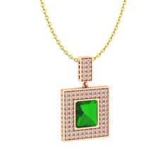 Albera Kolye - Yeşil kuvars ve swarovski 14 ayar rose altın kolye (40 cm altın rolo zincir) #184aonn