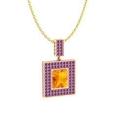 Albera Kolye - Sitrin ve ametist 18 ayar rose altın kolye (40 cm altın rolo zincir) #18b0xy8
