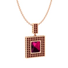 Rodolit garnet ve garnet 18 ayar rose altın kolye (40 cm rose altın rolo zincir)