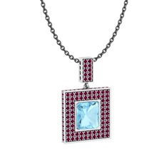 Albera Kolye - Akuamarin ve rodolit garnet 18 ayar beyaz altın kolye (40 cm gümüş rolo zincir) #18fwmlt