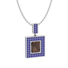 Albera Kolye - Dumanlı kuvars ve lab safir 925 ayar gümüş kolye (40 cm beyaz altın rolo zincir) #19b4pbg
