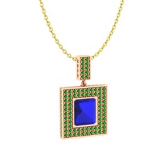 Albera Kolye - Lab safir ve yeşil kuvars 14 ayar rose altın kolye (40 cm gümüş rolo zincir) #19tcack