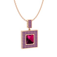 Albera Kolye - Rodolit garnet ve ametist 925 ayar rose altın kaplama gümüş kolye (40 cm rose altın rolo zincir) #19v4rp8