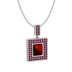 Garnet ve rodolit garnet 18 ayar beyaz altın kolye (40 cm beyaz altın rolo zincir)