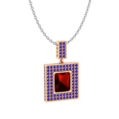 Garnet ve lab safir 8 ayar rose altın kolye (40 cm beyaz altın rolo zincir)