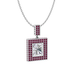 Swarovski ve rodolit garnet 14 ayar beyaz altın kolye (40 cm beyaz altın rolo zincir)