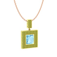 Albera Kolye - Akuamarin ve peridot 8 ayar altın kolye (40 cm rose altın rolo zincir) #1a9p23k