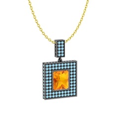 Albera Kolye - Sitrin ve akuamarin 925 ayar siyah rodyum kaplama gümüş kolye (40 cm altın rolo zincir) #1abqjl0