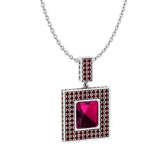 Albera Kolye - Rodolit garnet ve garnet 8 ayar beyaz altın kolye (40 cm beyaz altın rolo zincir) #1ano7o9