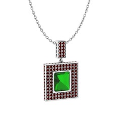 Albera Kolye - Yeşil kuvars ve garnet 18 ayar beyaz altın kolye (40 cm beyaz altın rolo zincir) #1behs8o