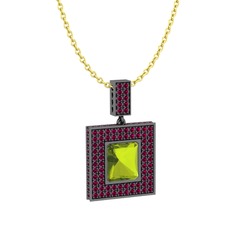 Peridot ve rodolit garnet 925 ayar siyah rodyum kaplama gümüş kolye (40 cm altın rolo zincir)