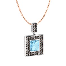 Albera Kolye - Akuamarin ve dumanlı kuvars 14 ayar beyaz altın kolye (40 cm rose altın rolo zincir) #1btkmac
