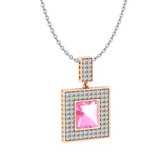 Albera Kolye - Pembe kuvars ve akuamarin 18 ayar rose altın kolye (40 cm beyaz altın rolo zincir) #1bygkhj