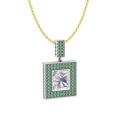 Albera Kolye - Swarovski ve kök zümrüt 925 ayar gümüş kolye (40 cm altın rolo zincir) #1c4xz8h