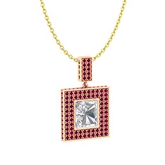 Albera Kolye - Beyaz zirkon ve rodolit garnet 18 ayar rose altın kolye (40 cm altın rolo zincir) #1cm20dt