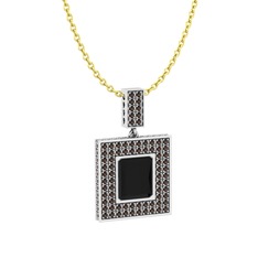 Albera Kolye - Siyah zirkon ve dumanlı kuvars 925 ayar gümüş kolye (40 cm altın rolo zincir) #1cnkygy