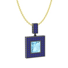 Albera Kolye - Akuamarin ve lab safir 925 ayar siyah rodyum kaplama gümüş kolye (40 cm altın rolo zincir) #1dgi9ah