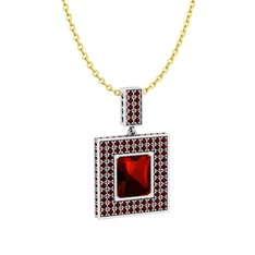 Albera Kolye - Garnet 14 ayar beyaz altın kolye (40 cm altın rolo zincir) #1e1ldc5