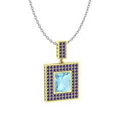 Albera Kolye - Akuamarin ve lab safir 8 ayar altın kolye (40 cm beyaz altın rolo zincir) #1ekphz9