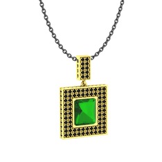 Albera Kolye - Yeşil kuvars ve siyah zirkon 18 ayar altın kolye (40 cm gümüş rolo zincir) #1fa2u1b