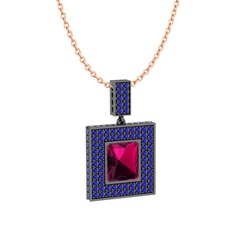 Albera Kolye - Rodolit garnet ve lab safir 925 ayar siyah rodyum kaplama gümüş kolye (40 cm rose altın rolo zincir) #1gfii3