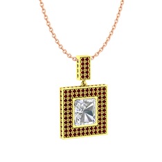 Albera Kolye - Swarovski ve garnet 18 ayar altın kolye (40 cm rose altın rolo zincir) #1glbf4o
