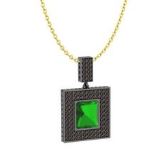 Albera Kolye - Yeşil kuvars ve dumanlı kuvars 925 ayar siyah rodyum kaplama gümüş kolye (40 cm altın rolo zincir) #1gpsea5