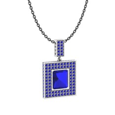 Lab safir 925 ayar gümüş kolye (40 cm gümüş rolo zincir)