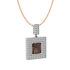 Dumanlı kuvars ve swarovski 925 ayar gümüş kolye (40 cm rose altın rolo zincir)
