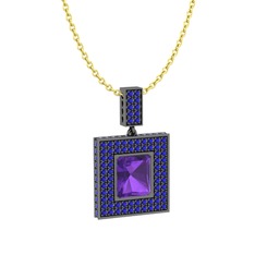 Albera Kolye - Ametist ve lab safir 925 ayar siyah rodyum kaplama gümüş kolye (40 cm altın rolo zincir) #1h9yown