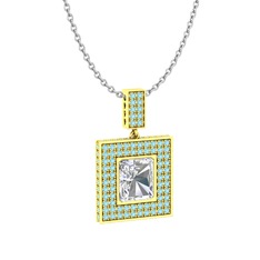Albera Kolye - Swarovski ve akuamarin 14 ayar altın kolye (40 cm beyaz altın rolo zincir) #1hfqihg