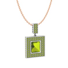 Albera Kolye - Peridot 8 ayar beyaz altın kolye (40 cm rose altın rolo zincir) #1hjuceo