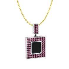 Siyah zirkon ve rodolit garnet 18 ayar beyaz altın kolye (40 cm altın rolo zincir)