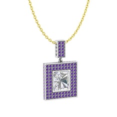 Albera Kolye - Beyaz zirkon ve ametist 8 ayar beyaz altın kolye (40 cm altın rolo zincir) #1i7j9ca