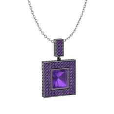Albera Kolye - Ametist 925 ayar siyah rodyum kaplama gümüş kolye (40 cm beyaz altın rolo zincir) #1iftw5o