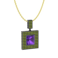 Albera Kolye - Ametist ve peridot 925 ayar siyah rodyum kaplama gümüş kolye (40 cm gümüş rolo zincir) #1imwbj