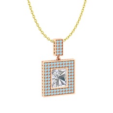 Albera Kolye - Beyaz zirkon ve akuamarin 925 ayar rose altın kaplama gümüş kolye (40 cm altın rolo zincir) #1izhdml