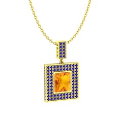 Albera Kolye - Sitrin ve lab safir 925 ayar altın kaplama gümüş kolye (40 cm altın rolo zincir) #1k0rozs