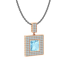 Akuamarin 14 ayar rose altın kolye (40 cm gümüş rolo zincir)