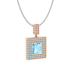 Albera Kolye - Akuamarin 8 ayar rose altın kolye (40 cm beyaz altın rolo zincir) #1l3twh6