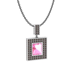 Pembe kuvars ve dumanlı kuvars 925 ayar gümüş kolye (40 cm gümüş rolo zincir)