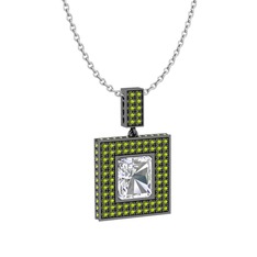 Albera Kolye - Swarovski ve peridot 925 ayar siyah rodyum kaplama gümüş kolye (40 cm beyaz altın rolo zincir) #1lhhnei