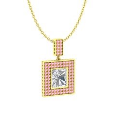 Albera Kolye - Swarovski ve pembe kuvars 925 ayar altın kaplama gümüş kolye (40 cm altın rolo zincir) #1lnn1kq