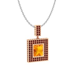 Sitrin ve garnet 925 ayar rose altın kaplama gümüş kolye (40 cm beyaz altın rolo zincir)