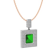 Albera Kolye - Yeşil kuvars ve swarovski 14 ayar beyaz altın kolye (40 cm gümüş rolo zincir) #1mi1lo2