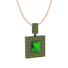 Albera Kolye - Yeşil kuvars ve peridot 925 ayar siyah rodyum kaplama gümüş kolye (40 cm rose altın rolo zincir) #1ne874z