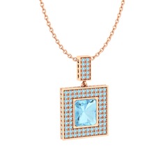 Albera Kolye - Akuamarin 18 ayar rose altın kolye (40 cm rose altın rolo zincir) #1nmd75n