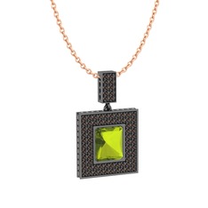 Albera Kolye - Peridot ve dumanlı kuvars 925 ayar siyah rodyum kaplama gümüş kolye (40 cm rose altın rolo zincir) #1nobk2q