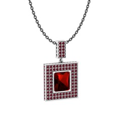 Garnet ve kök yakut 925 ayar gümüş kolye (40 cm gümüş rolo zincir)